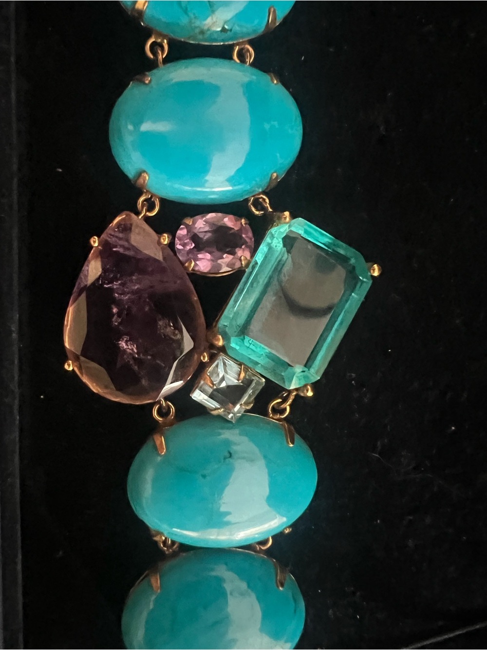Bounkit Turquoise Amethyst and Topaz Gold-Plated Statement Bracelet - Picture 2 of 10